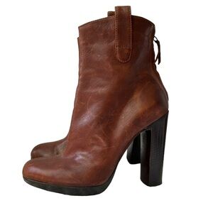 Paul Smith Brown Leather‎ Boots Heeled Ankle Distressed Women’s Booties Size 36